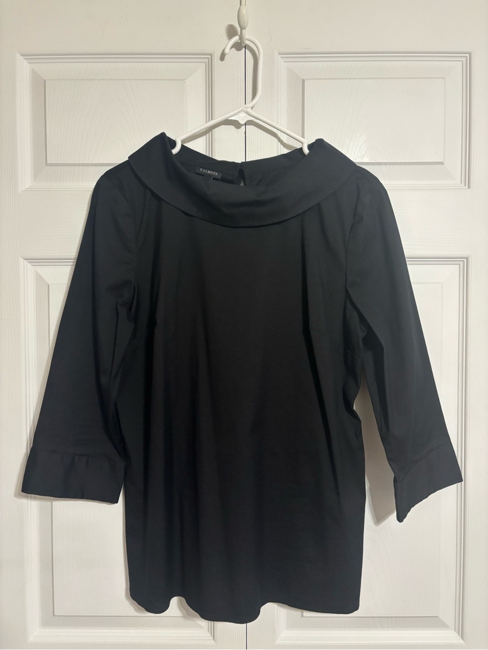 Talbots Black Collared Boatneck Style 3/4 Sleeve Top